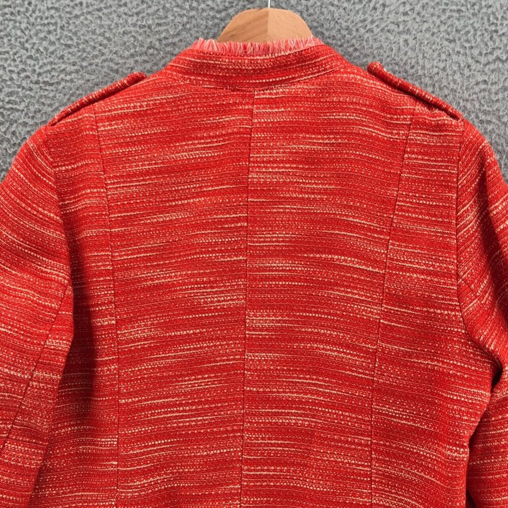 Chicos Blazer Womens 2 US 12 Orange Fringe Zip Up Pockets Office Work Outerwear - Picture 4 of 10